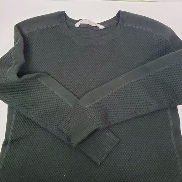 Athleta Women's XS Honeycomb Thermal Waffle Knit Sweater Dark Green/Black - Picture 3 of 8